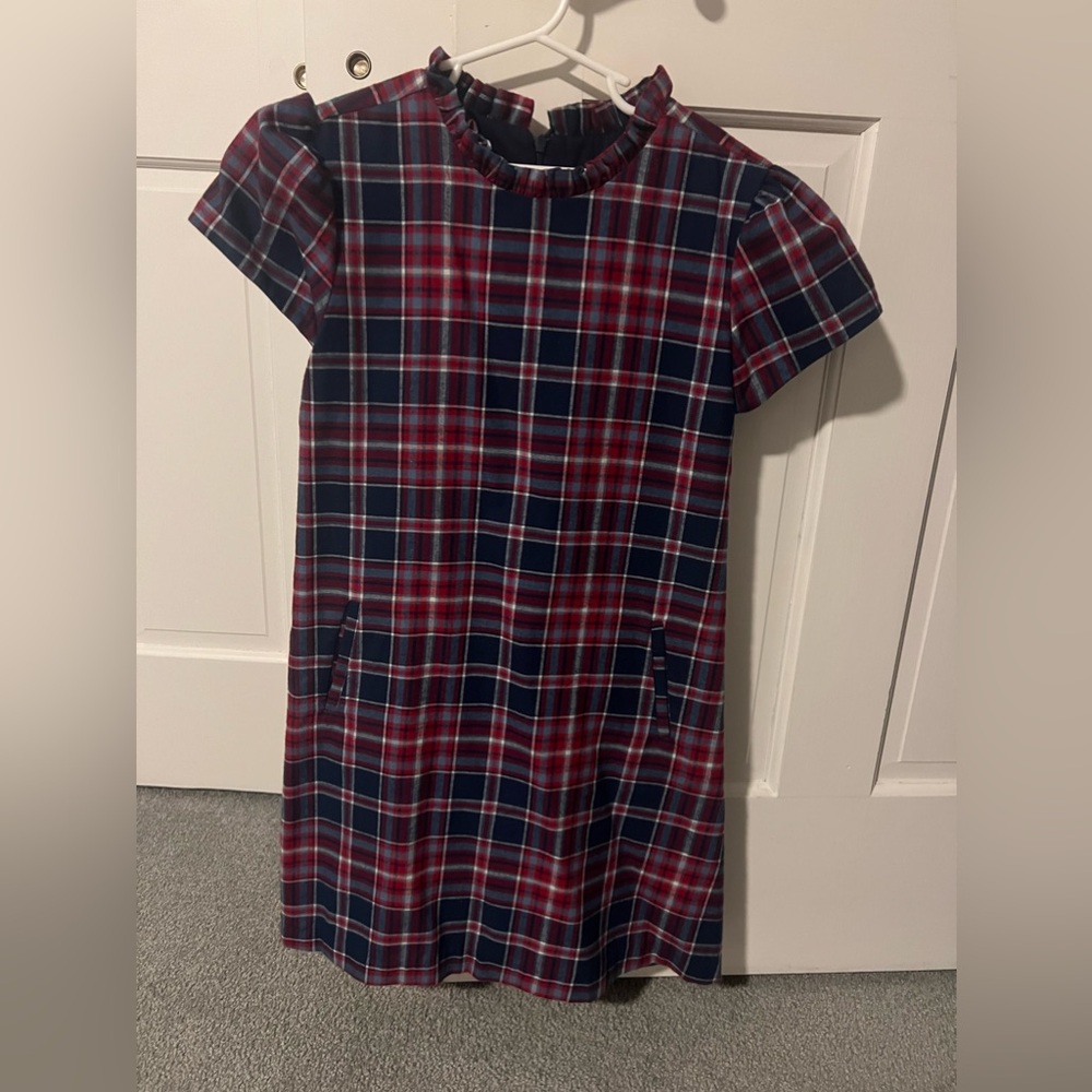 Bella Bliss Girls Navy and Red Plaid Cotton Dress, Size 12